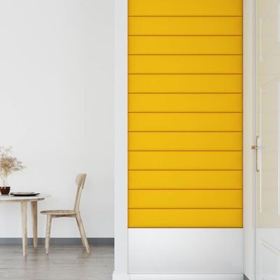vidaXL sienas paneļi, 12 gab., dzelteni, 90x15 cm, samts, 1,62 m²