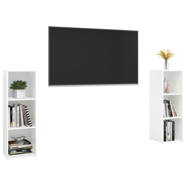 vidaXL TV plaukti, 2 gab., balti, 107x35x37 cm, inženierijas koks