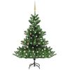 vidaXL mākslīgā Kaukāza baltegle ar LED un bumbiņām, 150 cm, zaļa