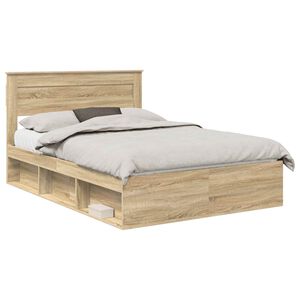 vidaXL Gultas rāmis Sonoma ozols 150 x 200 cm Ciets priedes koks