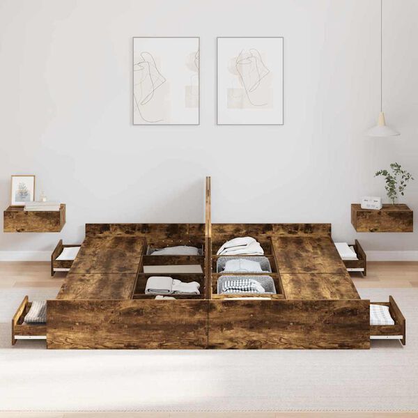 vidaXL Gultas ar uzglabā&scaron;anas vietu Dūmaka ozols 180 x 200 cm