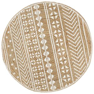 vidaXL paklājs ar baltu apdruku, džuta, 120 cm, roku darbs