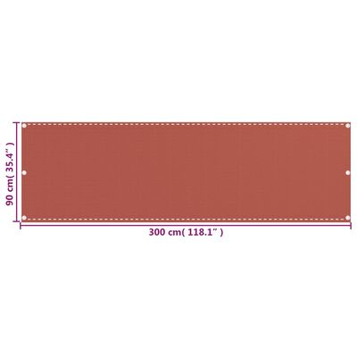 vidaXL balkona aizslietnis, 90x300 cm, sarkanbrūns HDPE