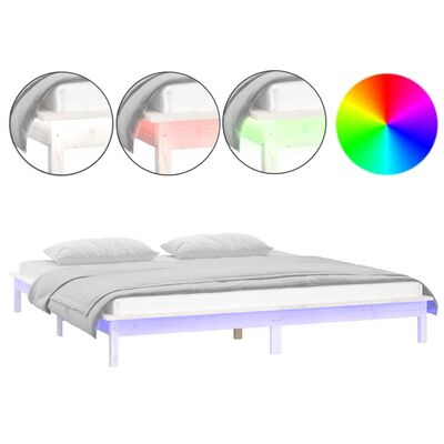 vidaXL gultas rāmis, LED, balts, 160x200 cm, masīvkoks