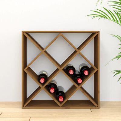 vidaXL vīna pudeļu plaukts, medus brūns, 62x25x62 cm, priedes koks