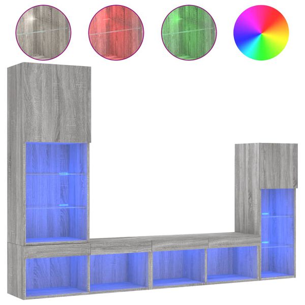 vidaXL 4-daļīgs TV skapī&scaron;u komplekts ar LED, pelēka ozola
