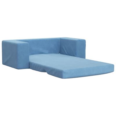 vidaXL divvietīga bērnu dīvāngulta, zila, mīksts plīšs