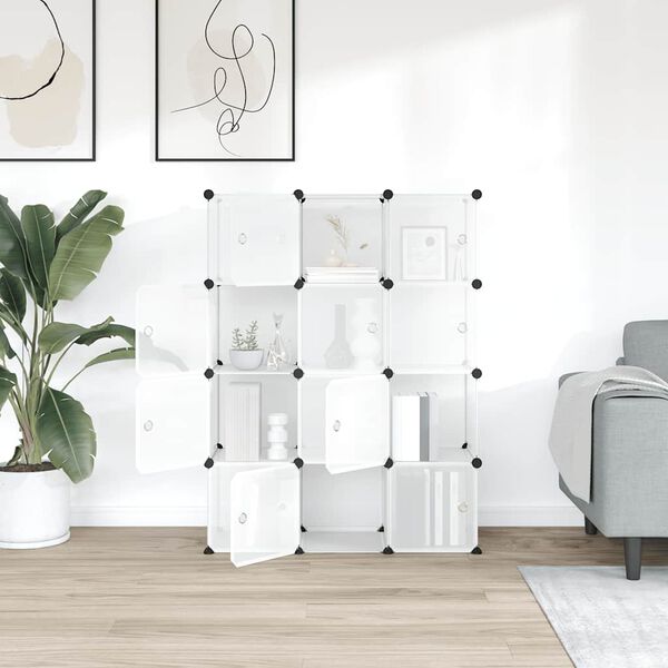 vidaXL uzglabā&scaron;anas kuba organizators ar 12 kubiem un durvīm, caurspīdīgs polipropilēns (PP)