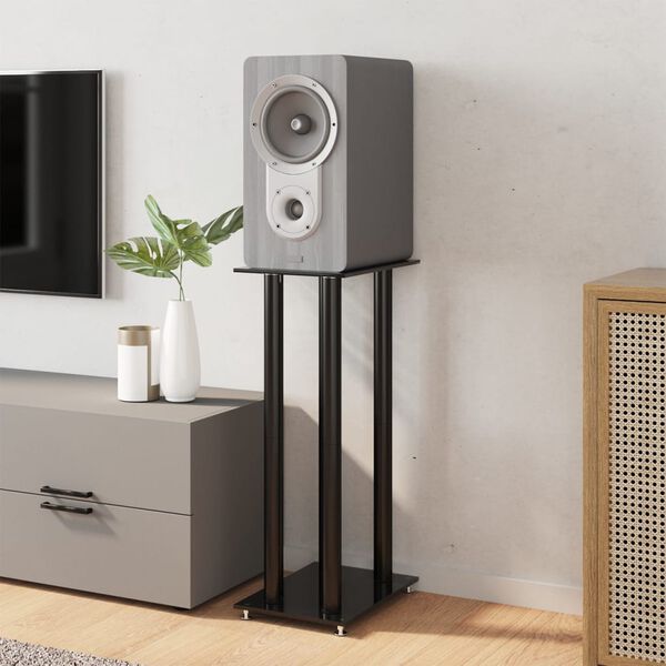 vidaXL skaļruņu statīvi, 2 gab., rūdīts stikls, 4 balsti, melni