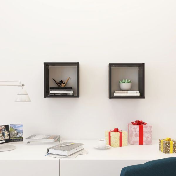 vidaXL kuba formas sienas plaukti, 2 gab., pelēki, 26x15x26 cm