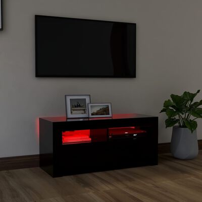 vidaXL TV galdiņš ar LED lampiņām, 90x35x40 cm, melns
