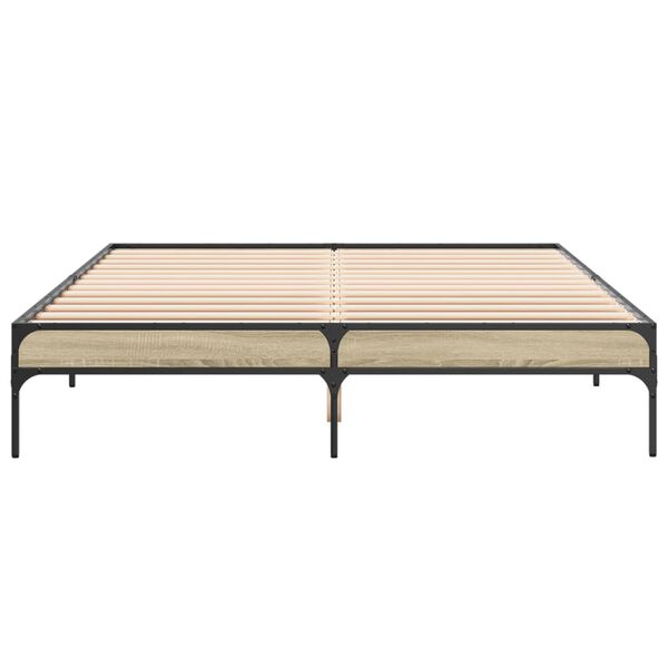 vidaXL gultas rāmis, ozola krāsā, 160x200cm, inženierijas koks, metāls