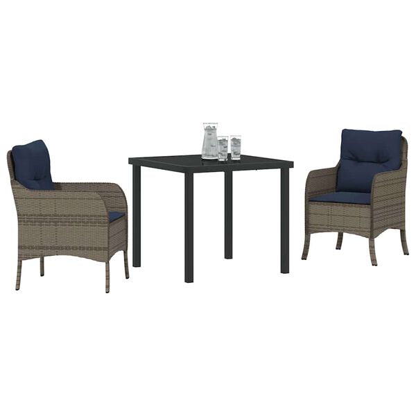 vidaXL Dārza ēdamgalds ar spilvenu 3 pcs Pelēka poliratāns