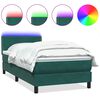 vidaXL atsperu gulta ar matraci, LED, tum&scaron;i zaļ&scaron; samts, 90x220 cm
