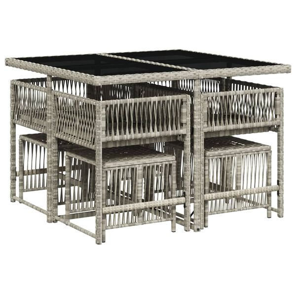 vidaXL 9-daļīgs dārza mēbeļu komplekts, matrači,gai&scaron;i pelēka PE pinums