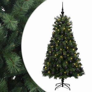 vidaXL Mākslīgā Ziemassvētku eglīte ar eglī&scaron;u bumbām 150 cm 150 LED