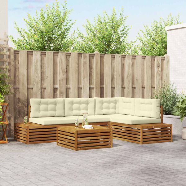 vidaXL Āra dīvānu komplekts ar spilvenu 5 Gabals Dabisks un krējuma