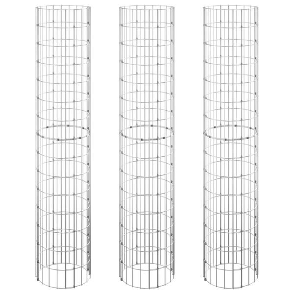 vidaXL gabioni, puķu kastes, 3 gab., apaļi, cinkots tērauds, Ø30x150cm