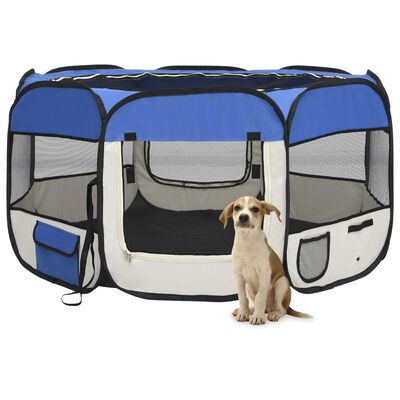 vidaXL saliekama suņu sētiņa, ar somu, zila, 125x125x61 cm