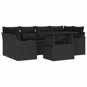 vidaXL Dārza dīvānu komplekts ar spilvenu 7 pcs Melna Polirāts
