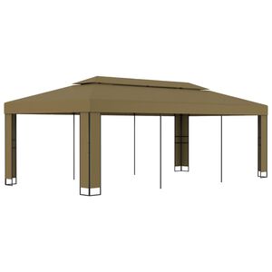 vidaXL dārza nojume ar dubulto jumtu, 3x6 m, pelēkbrūna, 180 g/m&sup2;