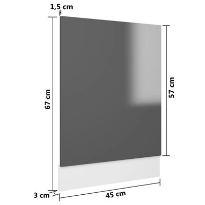 vidaXL trauku mazgājamās mašīnas panelis, spīdīgi pelēks, 45x3x67 cm