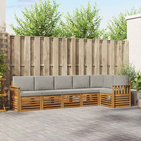 vidaXL Dīvāna komplekti ar spilvenu 6 pcs Dabīgs un gai&scaron;i pelēks