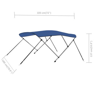 vidaXL trīsloku motorlaivas jumts, zils, 183x180x137 cm