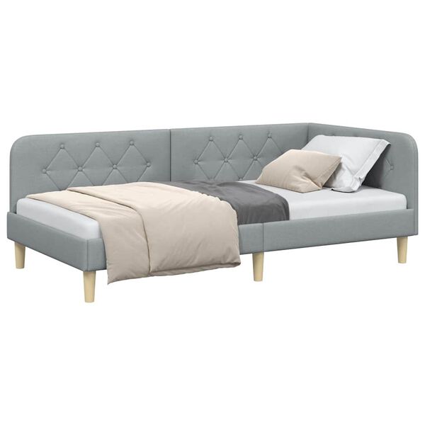 vidaXL Stūra gultas rāmis Gai&scaron;i pelēks 90 x 200 cm audums