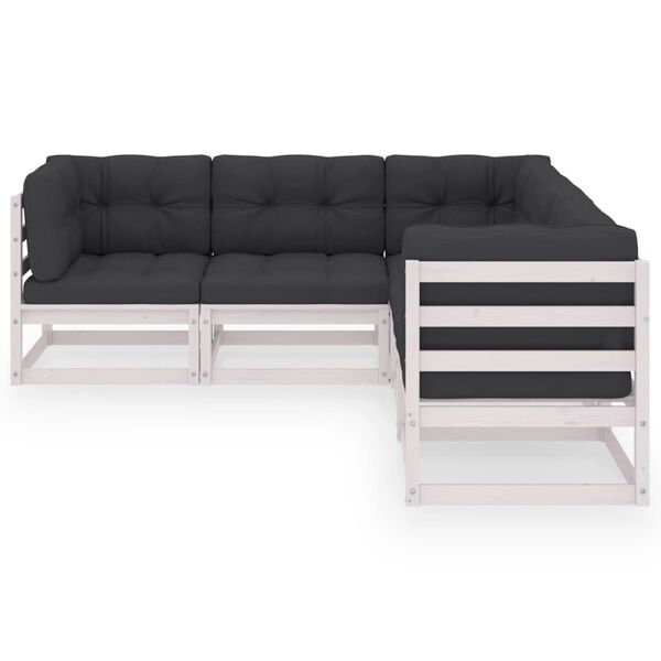 vidaXL 5-daļīgs dārza mēbeļu komplekts ar matračiem, priedes koks