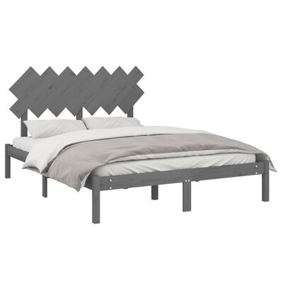 vidaXL gultas rāmis, pelēks, 140x190 cm, masīvkoks