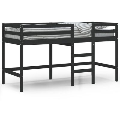 vidaXL bērnu gulta ar trepēm, melna, 80x200 cm, priedes masīvkoks
