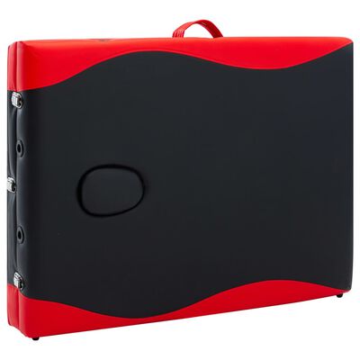 vidaXL saliekams masāžas galds, 3 daļas, alumīnijs, melns ar sarkanu