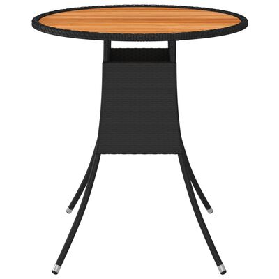 vidaXL dārza galds, Ø70 cm, melna PE rotangpalma, akācijas masīvkoks