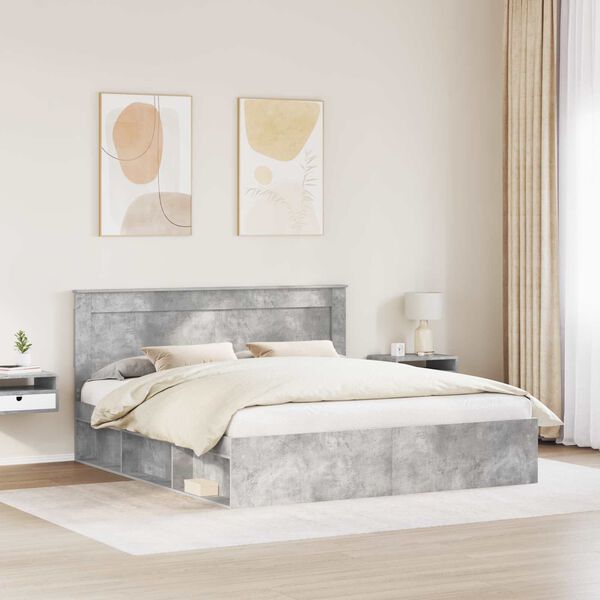 vidaXL Gultas rāmis Betons 180 x 200 cm Ciets priedes koks