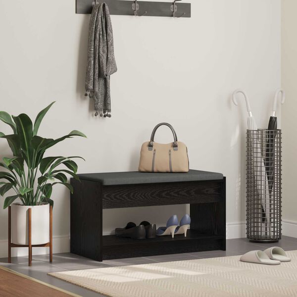 vidaXL Zāles sols ar spilvenu ar plauktu Melnais Ozols 83 x 38 x 45 cm