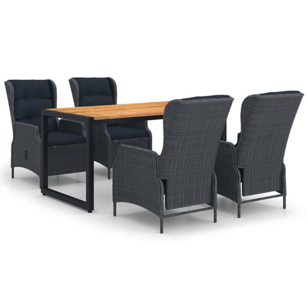 vidaXL 5-daļīgs dārza mēbeļu komplekts, tum&scaron;i pelēks