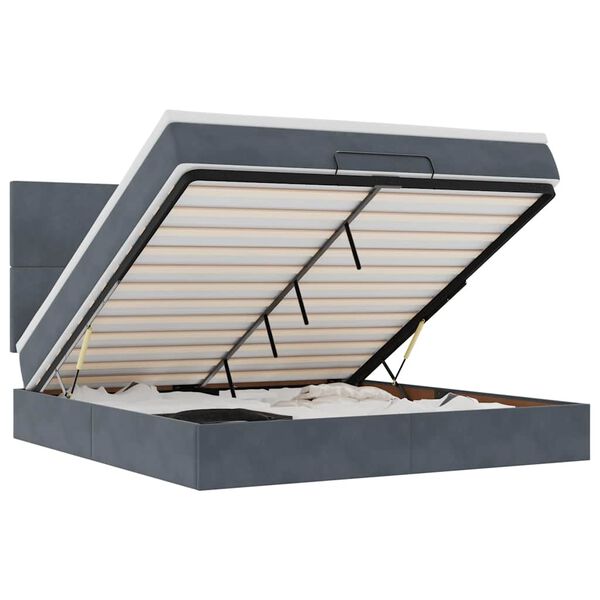 vidaXL Osmaņu gultas rāmis ar matračiem tum&scaron;i pelēks 180x200cm audums