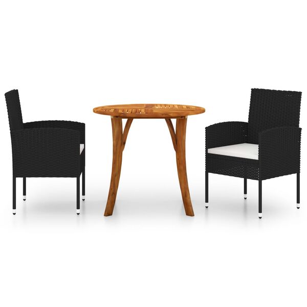 vidaXL 3-daļīgs dārza mēbeļu komplekts, melns