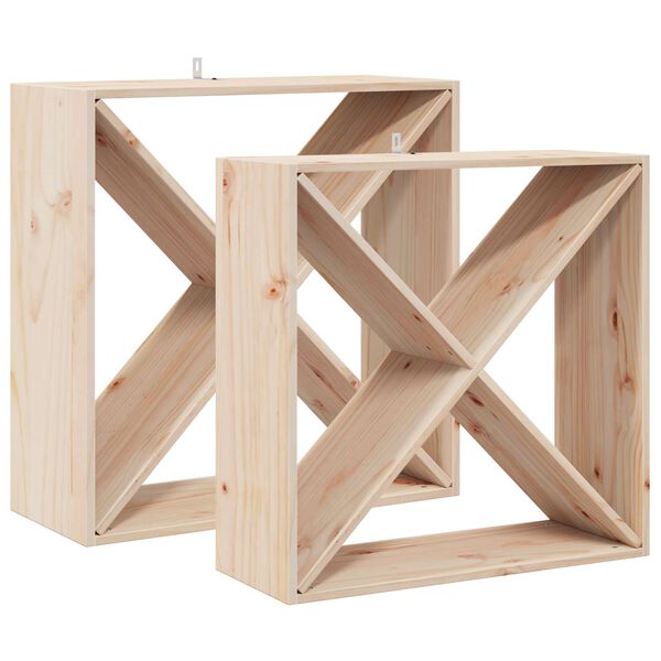vidaXL Vīna plaukts 2 pcs Dabiska 62 x 25 x 62 cm Ciets priedes koks