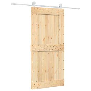 vidaXL Slīdo&scaron;ās durvis Dabisks un balts 95 x 210 cm Cieta priedes koks