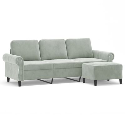 vidaXL trīsvietīgs dīvāns ar kājsoliņu, 180 cm, gaiši pelēks samts