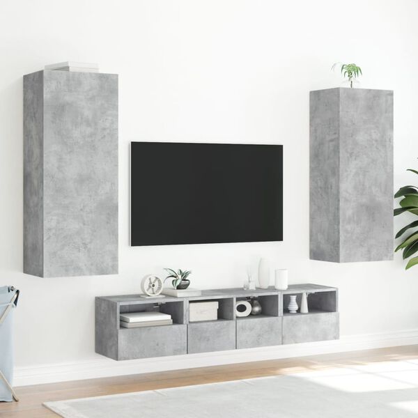vidaXL sienas TV plaukts, pelēks, 40,5x30x102 cm, inženierijas koks