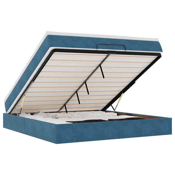 vidaXL Osmaņu gultas rāmis ar matrača tum&scaron;i zils 180x200cm samts