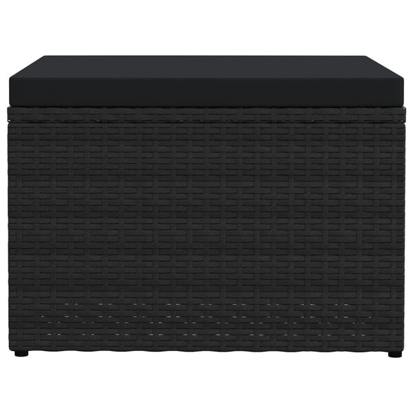 vidaXL dārza kāju soliņ&scaron; ar matraci, melna PE rotangpalma