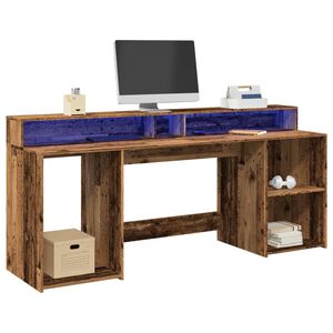 vidaXL rakstāmgalds, LED, veca koka, 200x55x91 cm, inženierijas koks