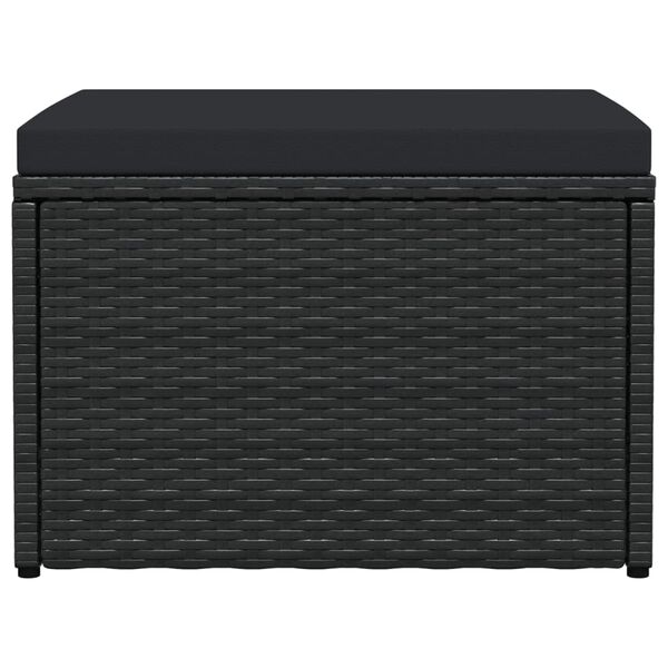 vidaXL dārza kāju soliņ&scaron; ar matraci, melna PE rotangpalma