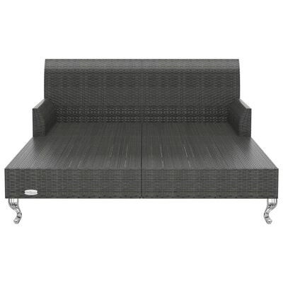 vidaXL 2-vietīga sauļošanās gulta ar spilveniem, melna PE rotangpalma