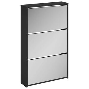 vidaXL apavu skapis ar spoguli, 3 līmeņi, melns, 63x17x102,5 cm