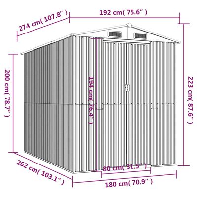 vidaXL dārza šķūnis, antracītpelēks, 192x274x223 cm, cinkots tērauds
